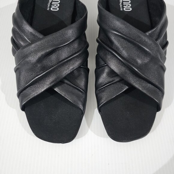 Munro Lee Slide Slip On Sandal Low Heel Shoe Black Lamb Leather Size 8 - Picture 5 of 12